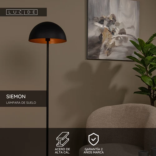 Lucide SIEMON - Lámpara de suelo - Ø 35 cm - 1xE27 - Negro - USP